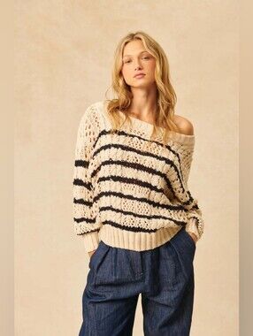 John + Jenn | Wes Open Weave Striped Sweater Size Large
